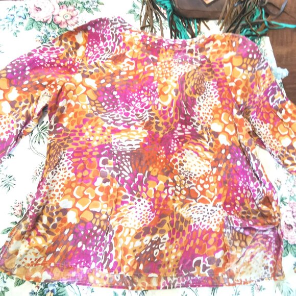 Peter Martin Multicolor Animal Print Linen w/ Sequin Neckline Blouse 2XL 0285 T - Picture 5 of 5